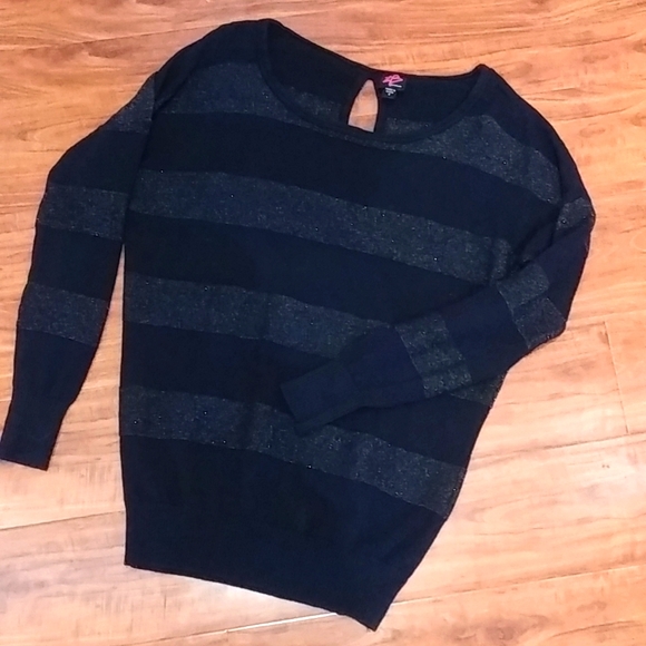 💙3/$20 - 2B Bebe Sparkle Striped Sweater with Keyhole Back, Small - Picture 1 of 4